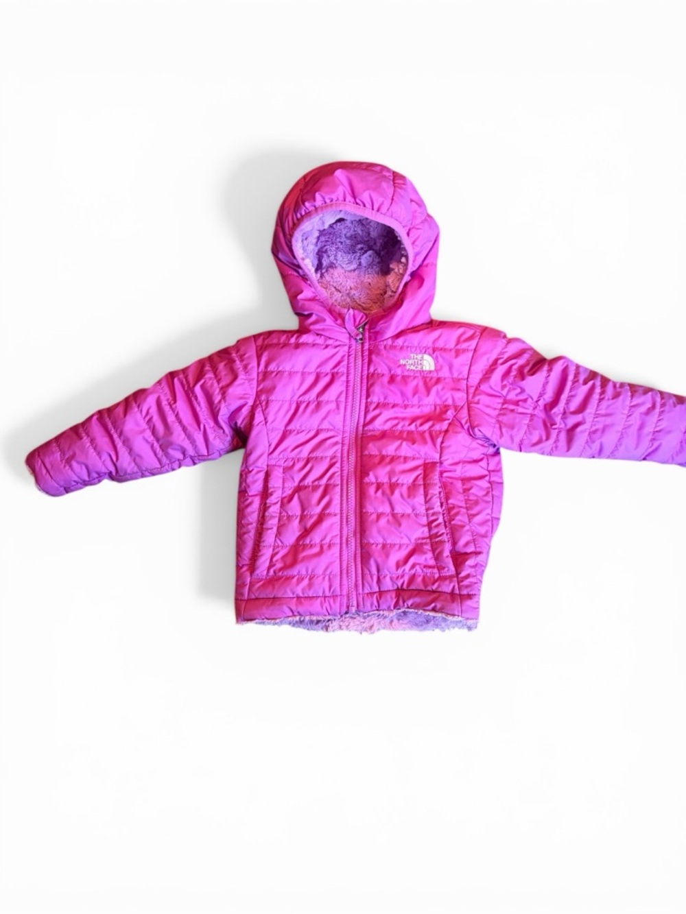 The North Face Toddler Girls Hot Pink Quilted Hooded Mossbud Reversible Jacket - Picture 2 of 10